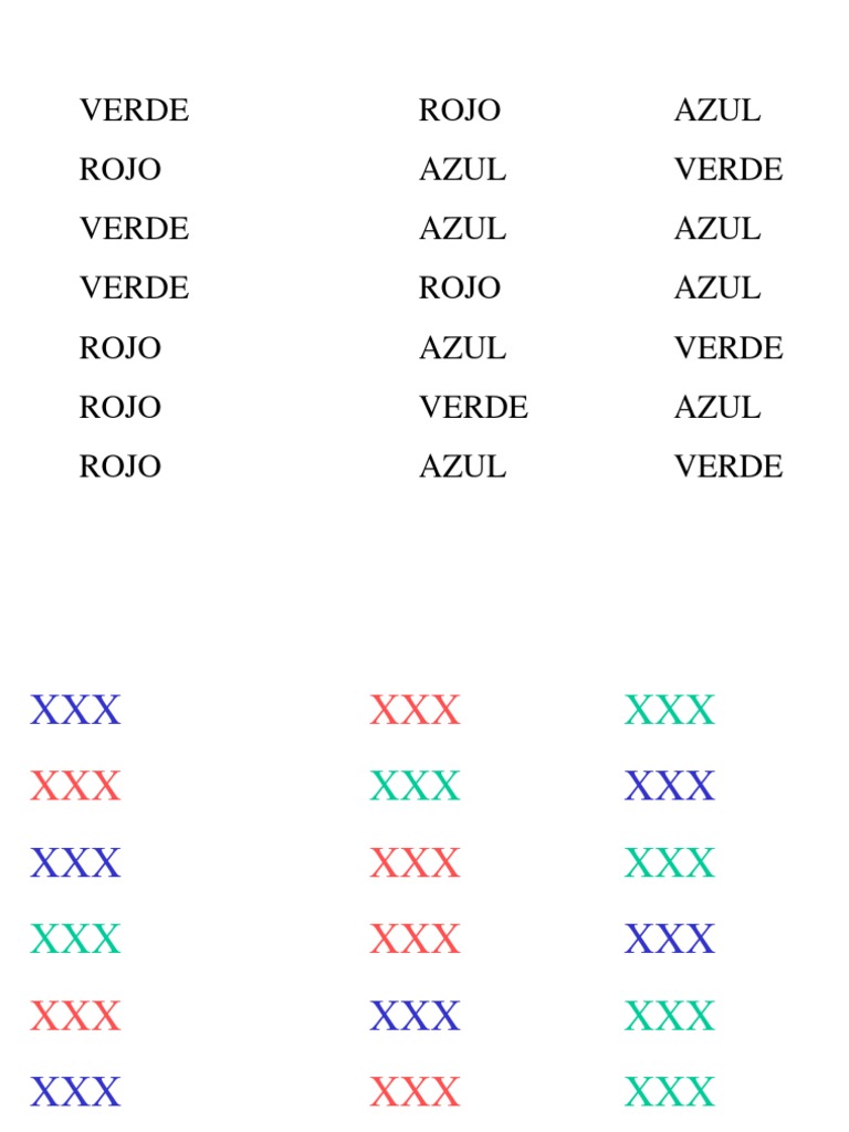 Test de Stroop: Láminas para Imprimir | PDF