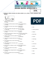 Soal UAS IPA Kelas 1 SD Semester 1 (Ganjil) Dan Kunci Jawaban