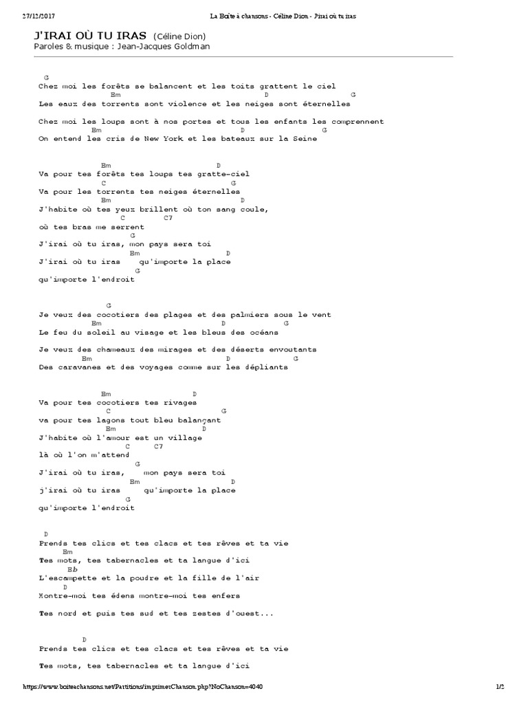 J Irai Ou Tu Iras Partition Pdf Céline Dion - J'irai Où Tu Iras | PDF | Loisirs | La nature