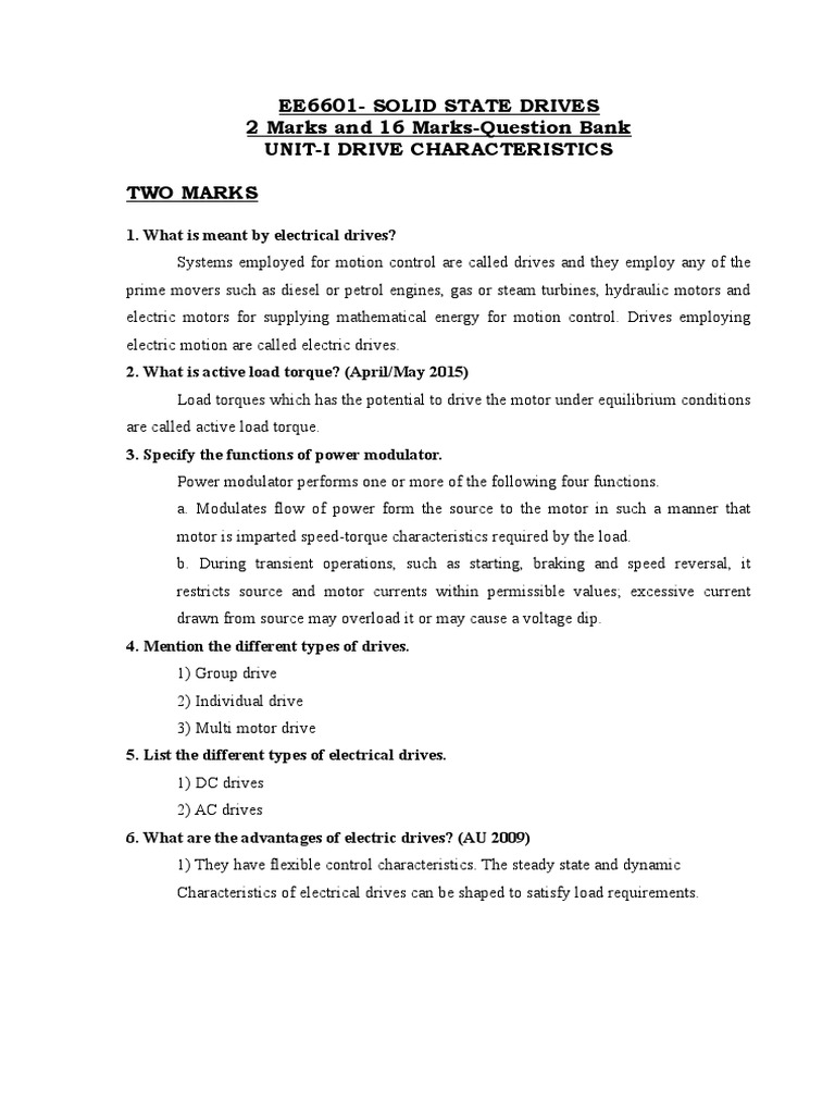 Solid State Drives 2 Marks and 16 PDF Power Inverter Electric Motor