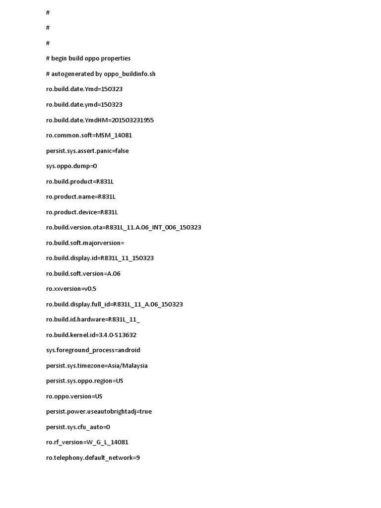 OPPO R831L Build Properties Summary | PDF | Digital Technology ...