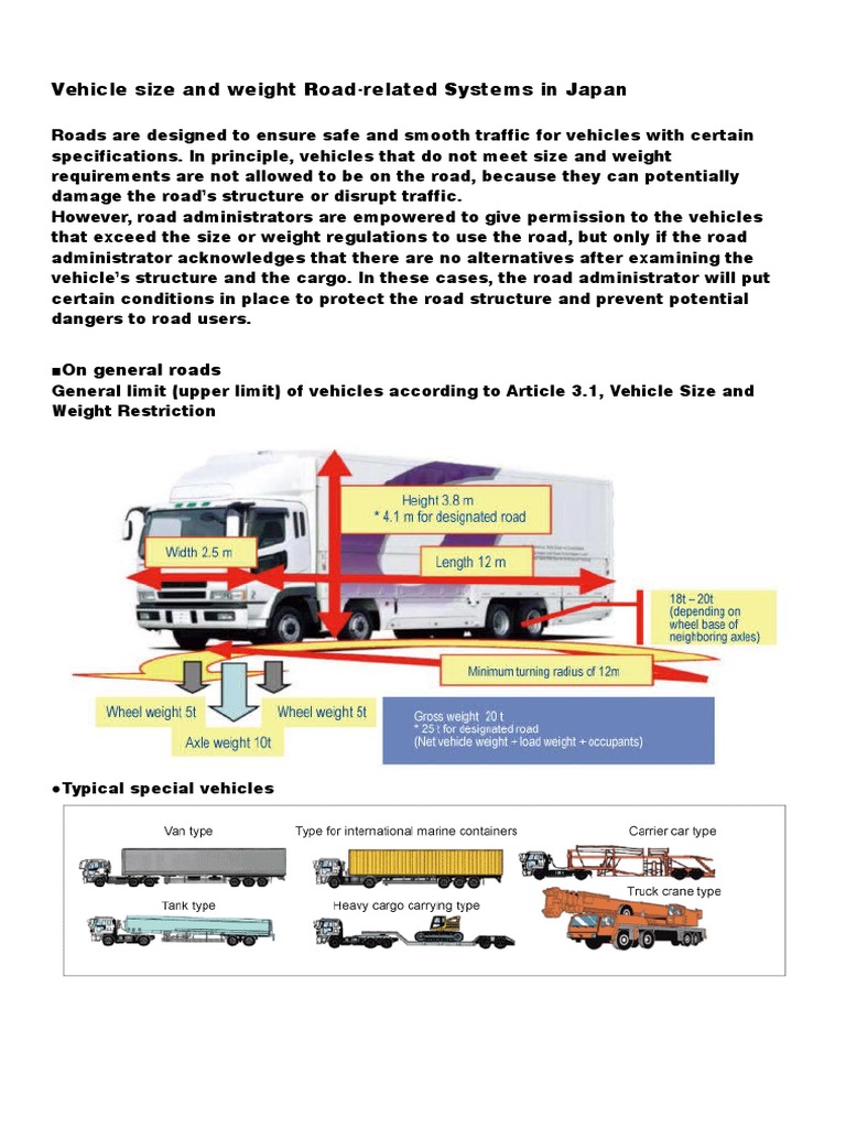 Vehicle Size and Weight Road PDF Traffic Vehicles