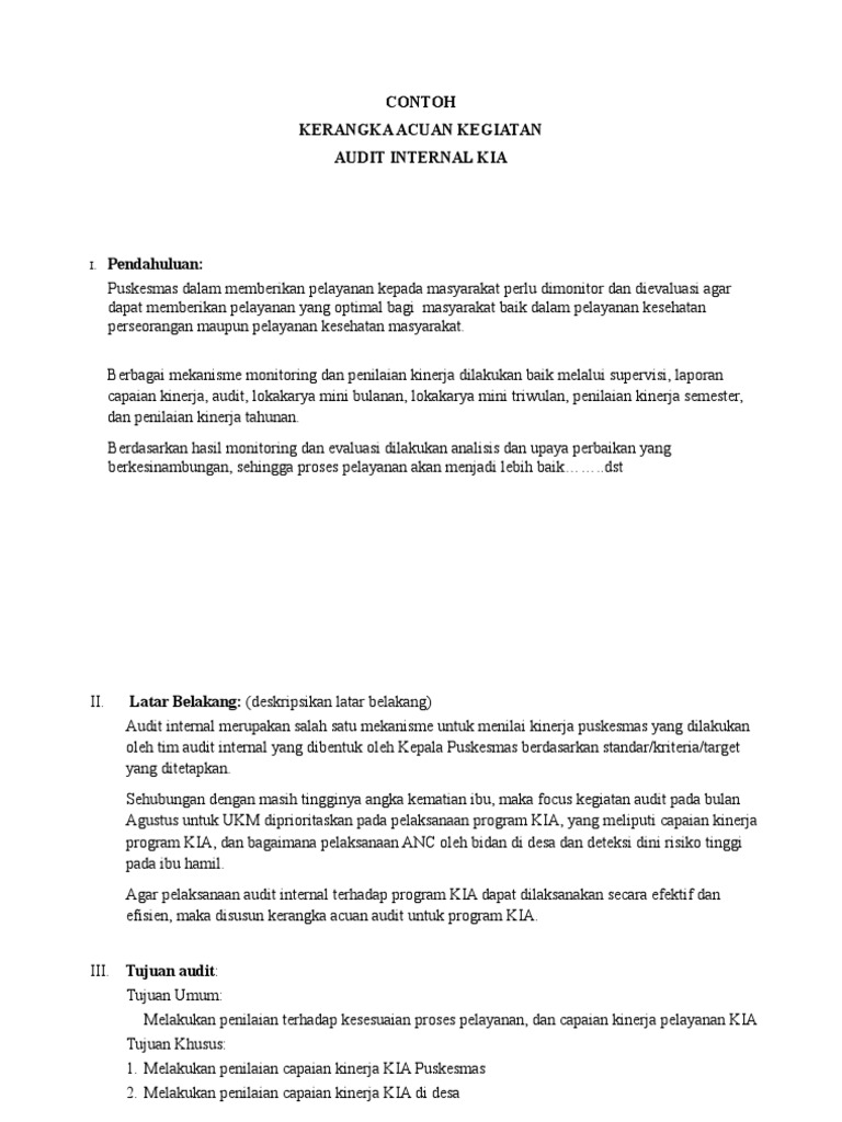 2 Contoh Kerangka Acuan Audit Internal Kia Doc