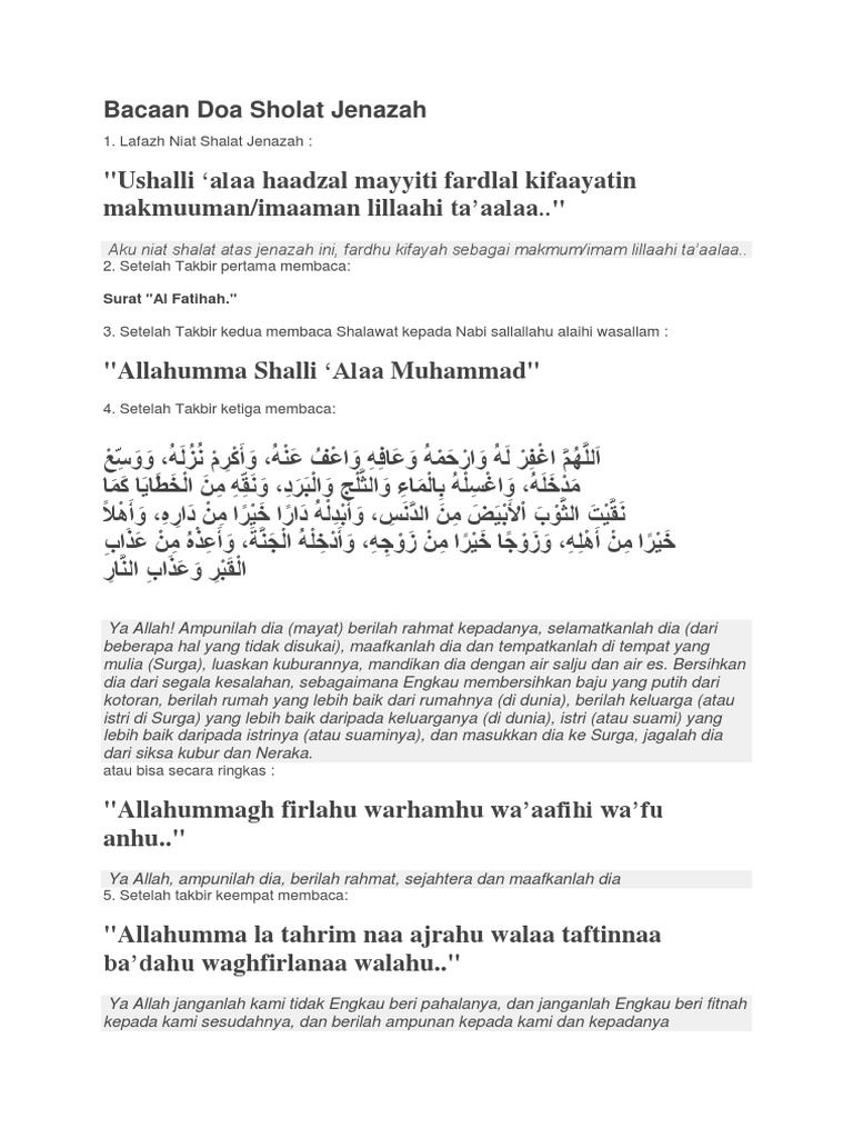 Bacaan Doa Sholat Jenazah