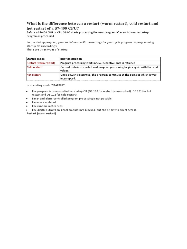 Warm Restart vs Cold Restart Explained | PDF | Booting | Central ...