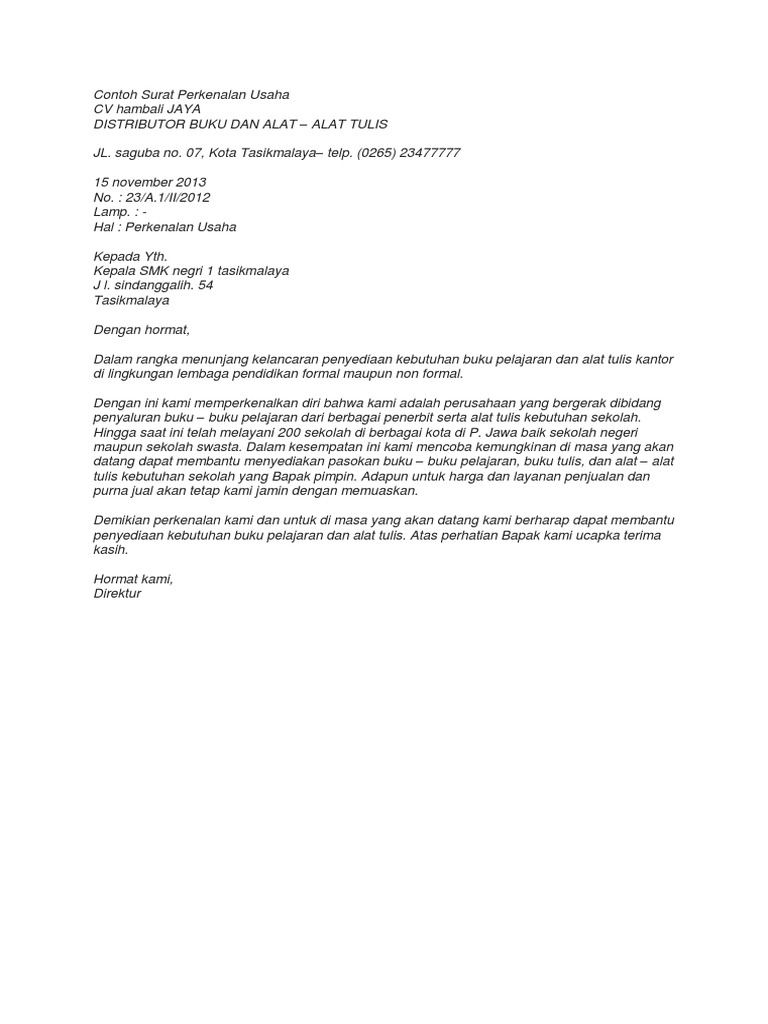 Contoh Surat Perkenalan Usaha Pdf