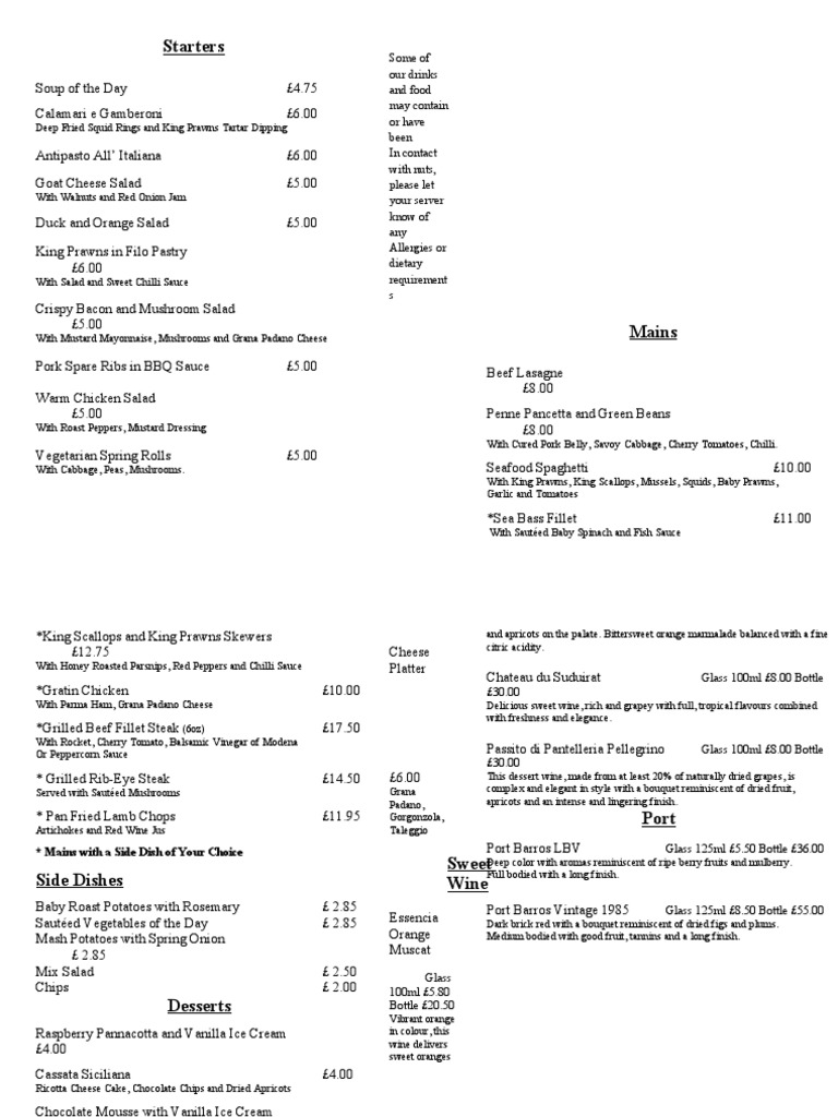 Italian Restaurant Menu Highlights | PDF | Salad | Regional & Ethnic Food