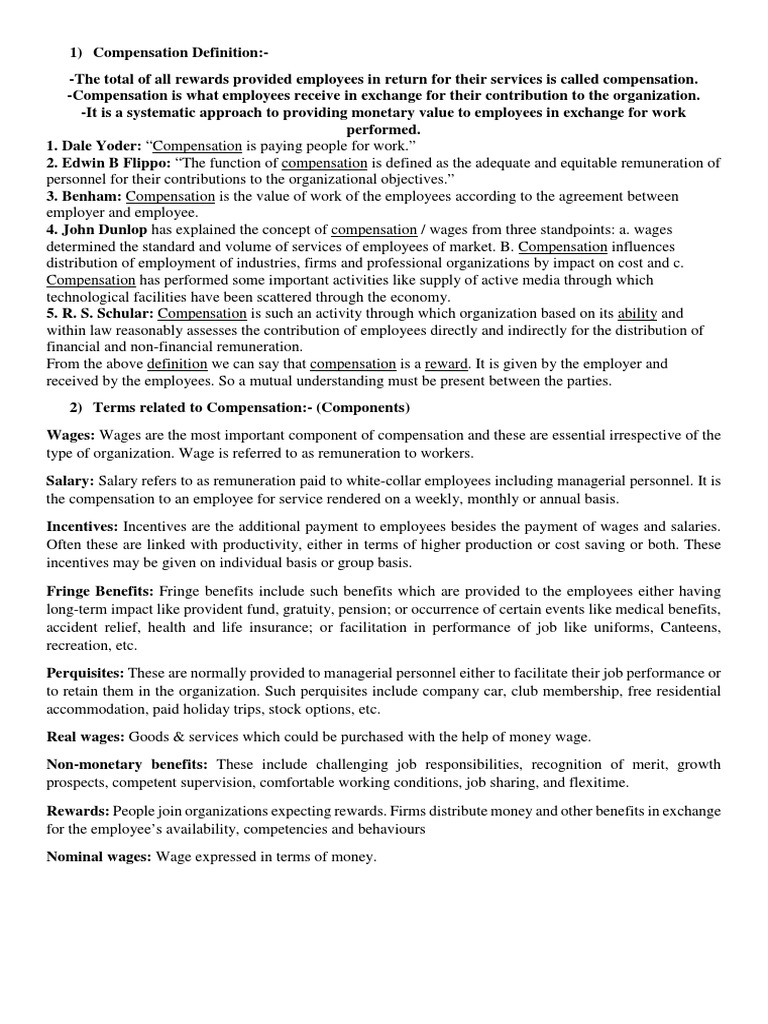 Compensation Definition PDF Employee Benefits Wage