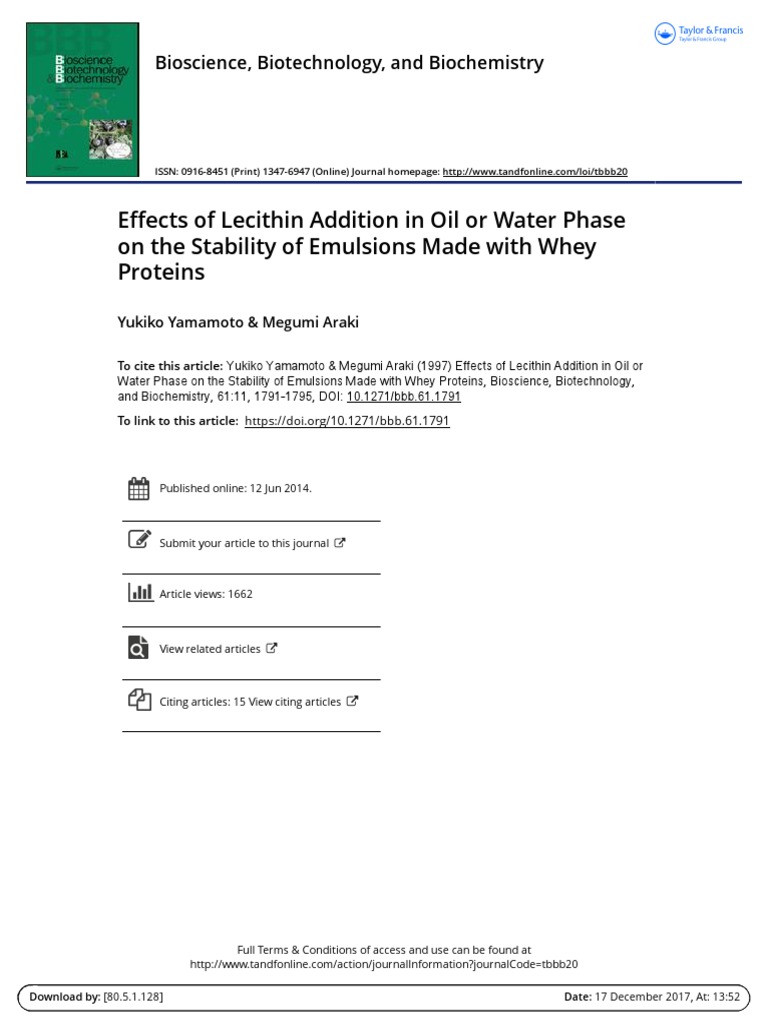 Effects of Lecithin Addition in Oil or Water Phase On The Stability of ...