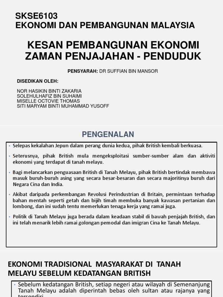 Kesan Pembangunan Ekonomi Zaman Penjajahan Kependudukan Pdf