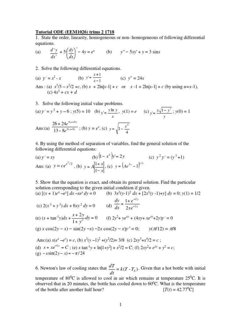 Differential Equations Tutorial Solving Linear and Ordinary