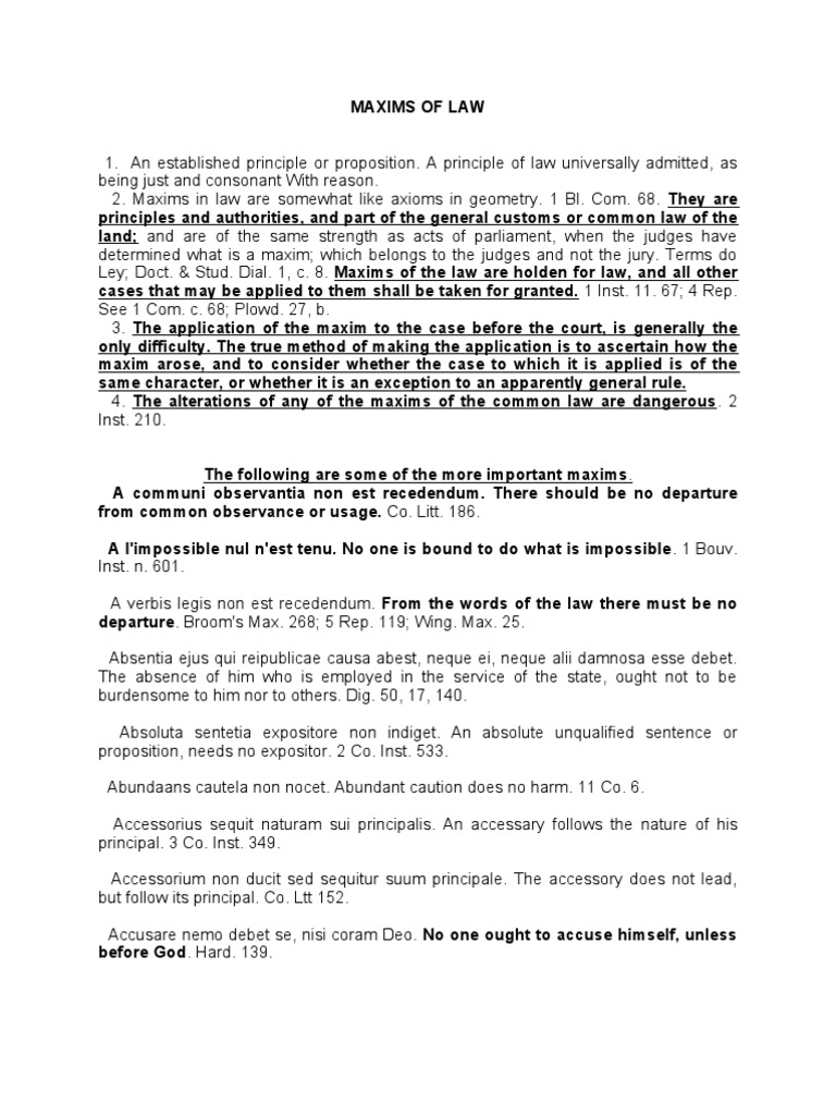 Maxims of Law Comparative Law Legal Concepts