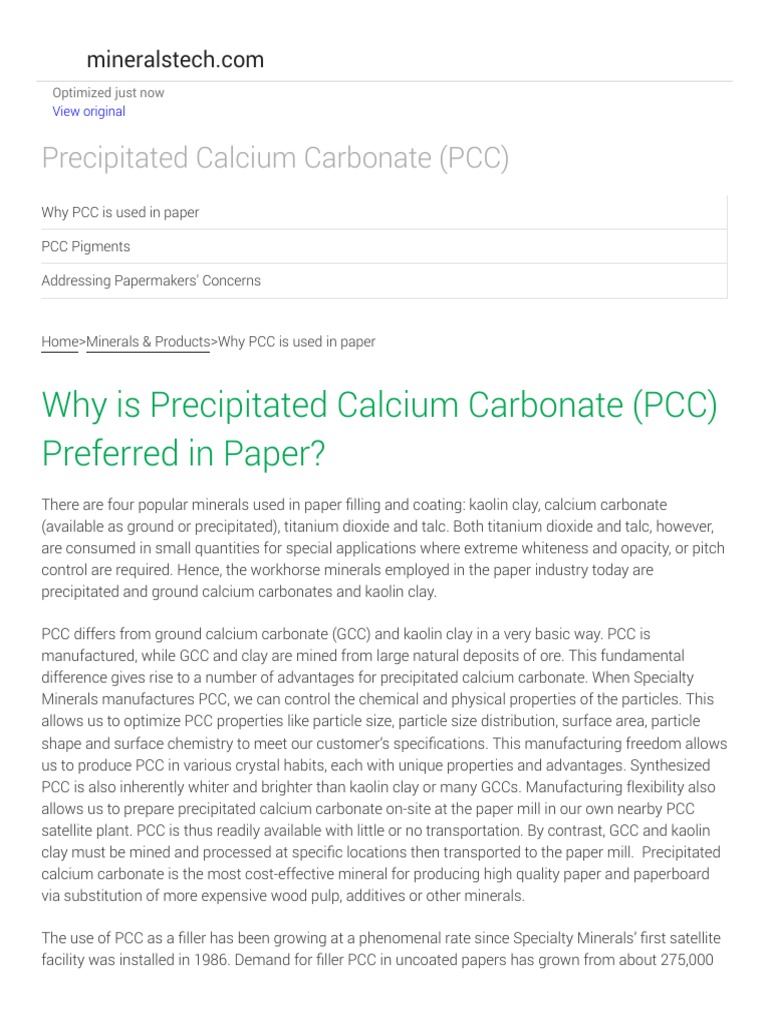 Benefits of PCC in Paper Production | PDF | Paper | Minerals
