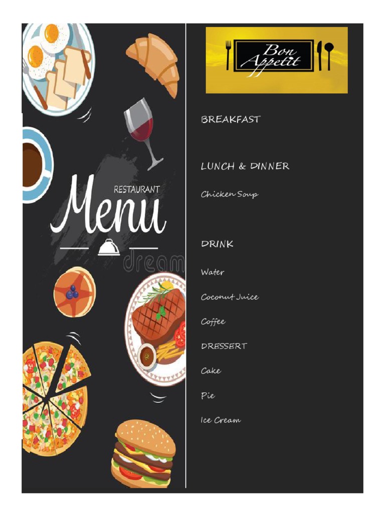 Meal Menu: Breakfast, Lunch, Dinner | PDF | Desserts | Food And Drink ...