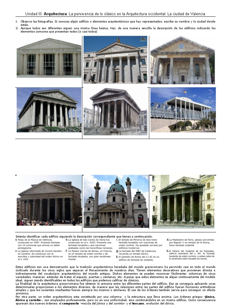 Identificación de elementos arquitectónicos del estilo neoclásico