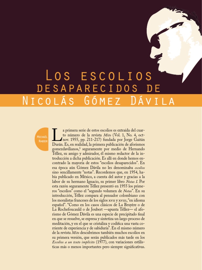 Los Escolios Desaparecidos de Nicolás Gómez Dávila, Michael Rabier PDF ...