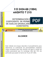 ASTM D 2434-68 AASHTO T215 DETERMINACIÓN DEL COEFICIENTE DE PERMEABILIDAD DE SUELOS GRANULARES CARGA CONSTANTE.ppt