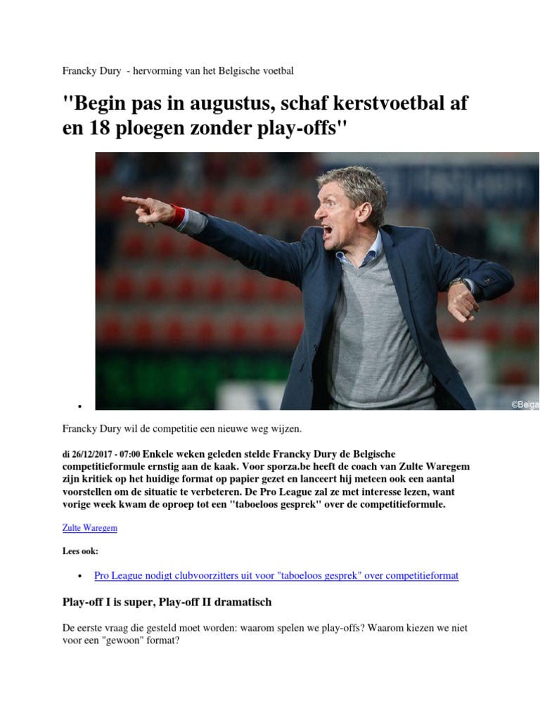 Francky Dur Hervorming Van Het Belgische Voetbal