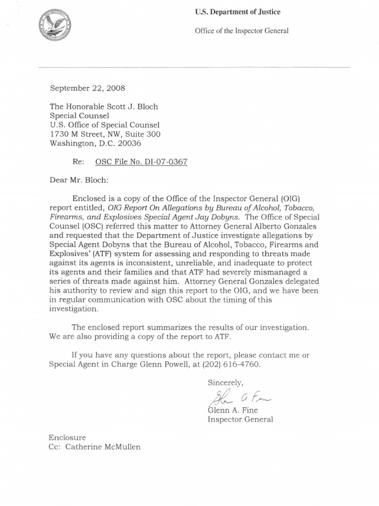 OIG Report On Allegations by Bureau of Alcohol Tobacco and Firearms ...