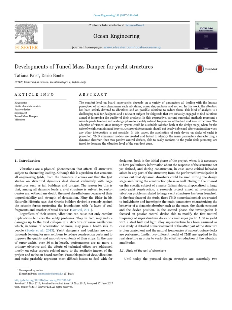 Developments of Tuned Mass Damper For Yacht Structures | PDF ...