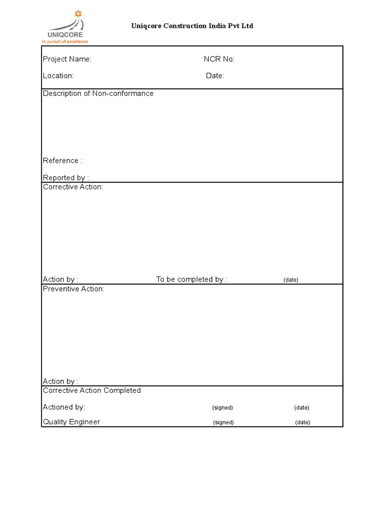 NCR Sample 22  PDF Inside Quality Non Conformance Report Template