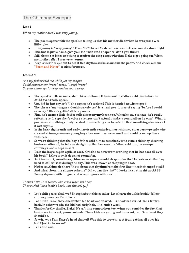 The Chimney Sweeper Poetry Fiction & Literature