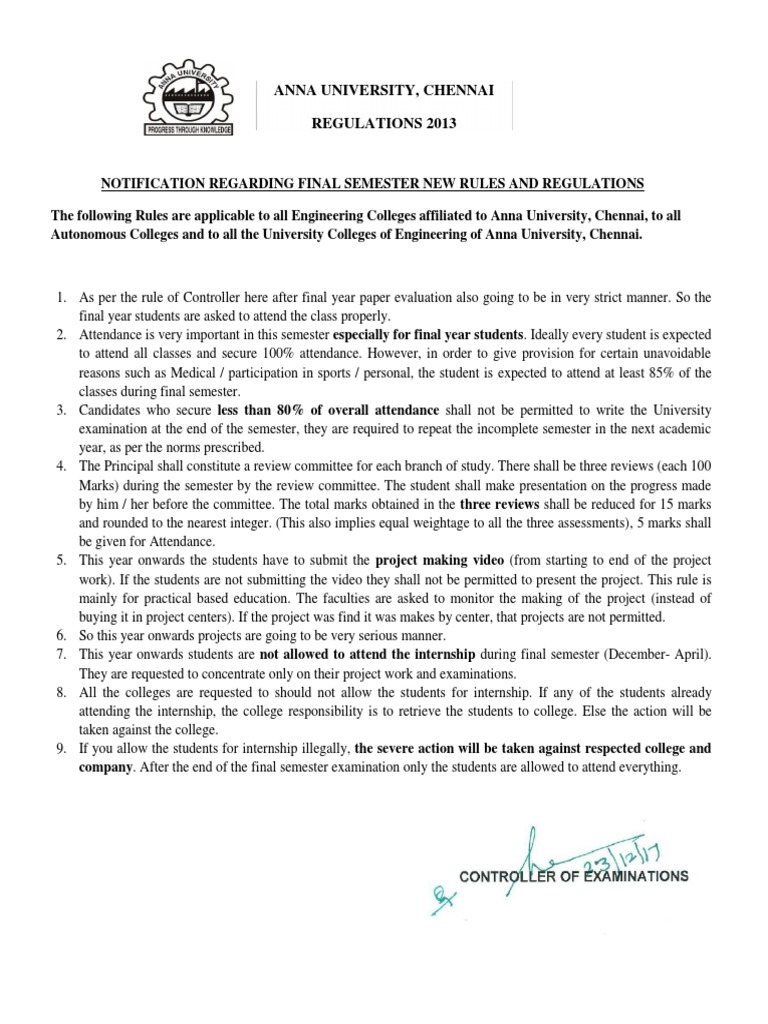 Anna Univ Final Semester Rules 2023 | PDF | Internship | Job Hunting