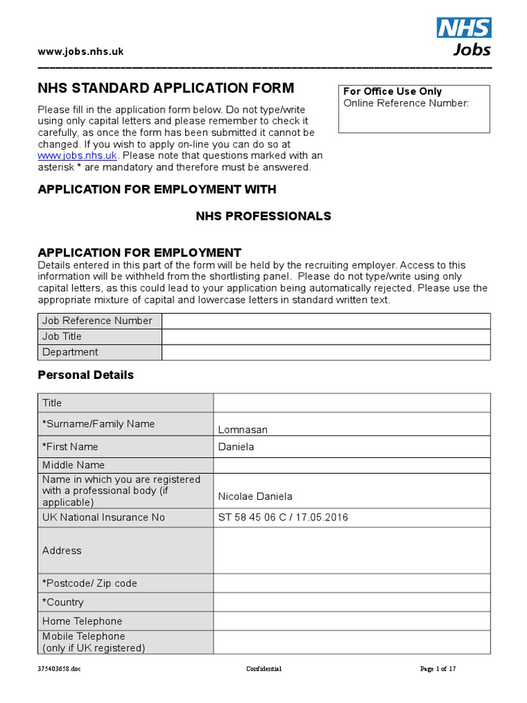 Nhs Standard Application Form Disability Discrimination