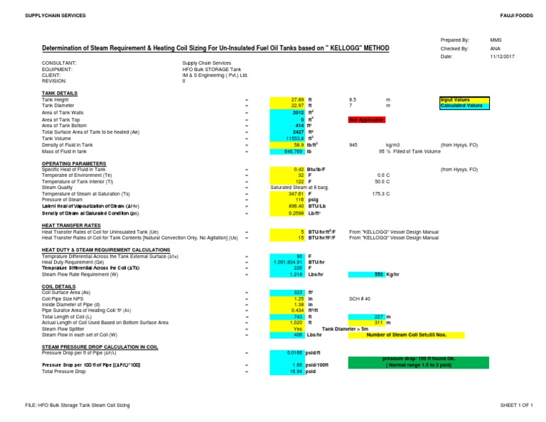 HFO Storage Tank Steam Requirement Analysis | PDF | Steam | Fuel Oil