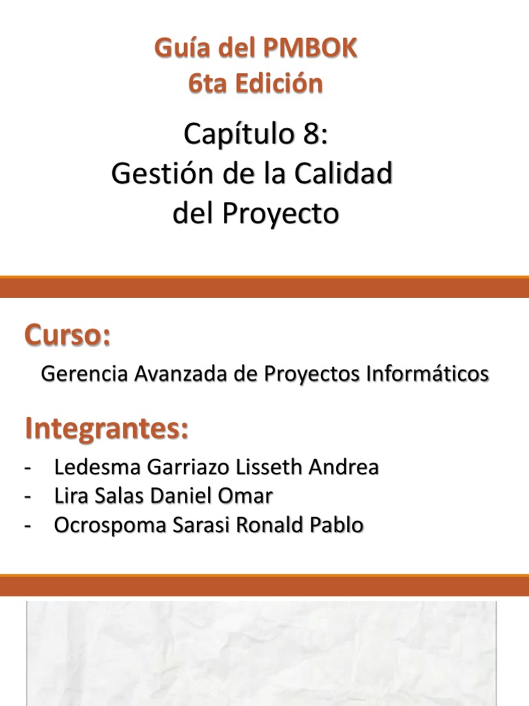 Gestión de Calidad en Proyectos PMBOK | PDF | Gestión de la calidad ...