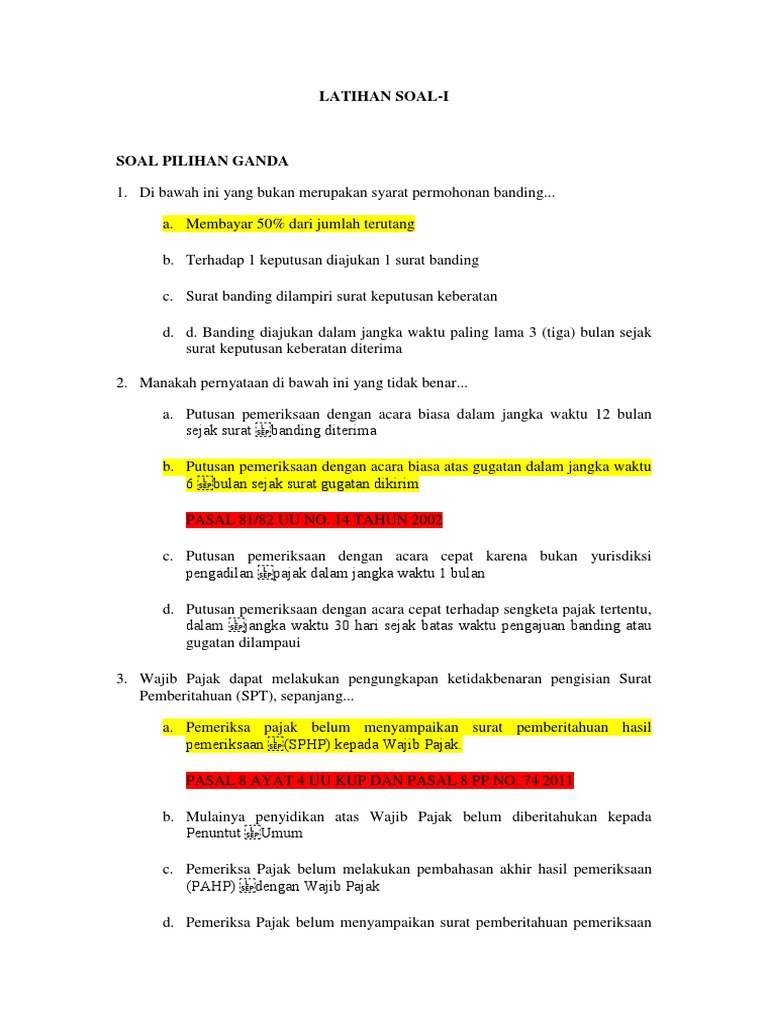 Latihan Soal Admin Pajak