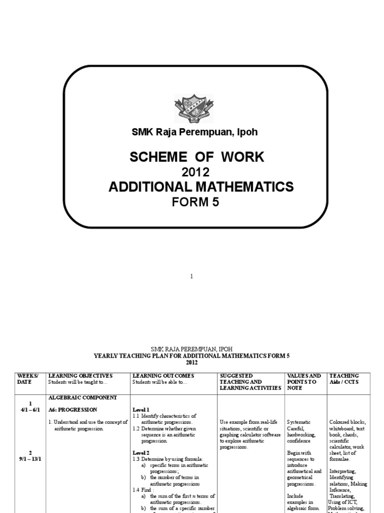 Scheme of Work Add Maths T5 2012 | PDF | Trigonometric Functions | Sine