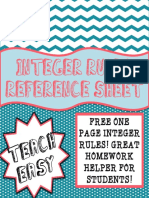 Integer Rules Cheat Sheet PDF