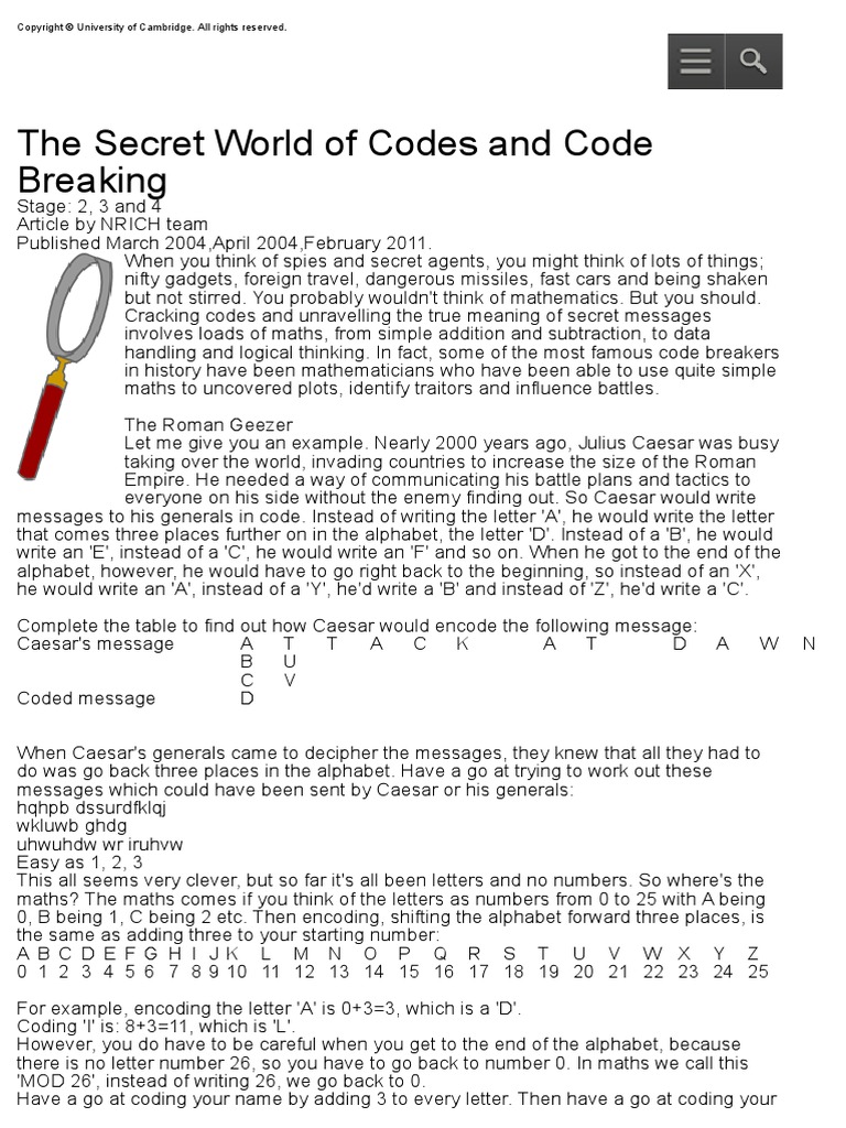 The Secret World of Codes and Code Breaking PDF Code Cryptanalysis