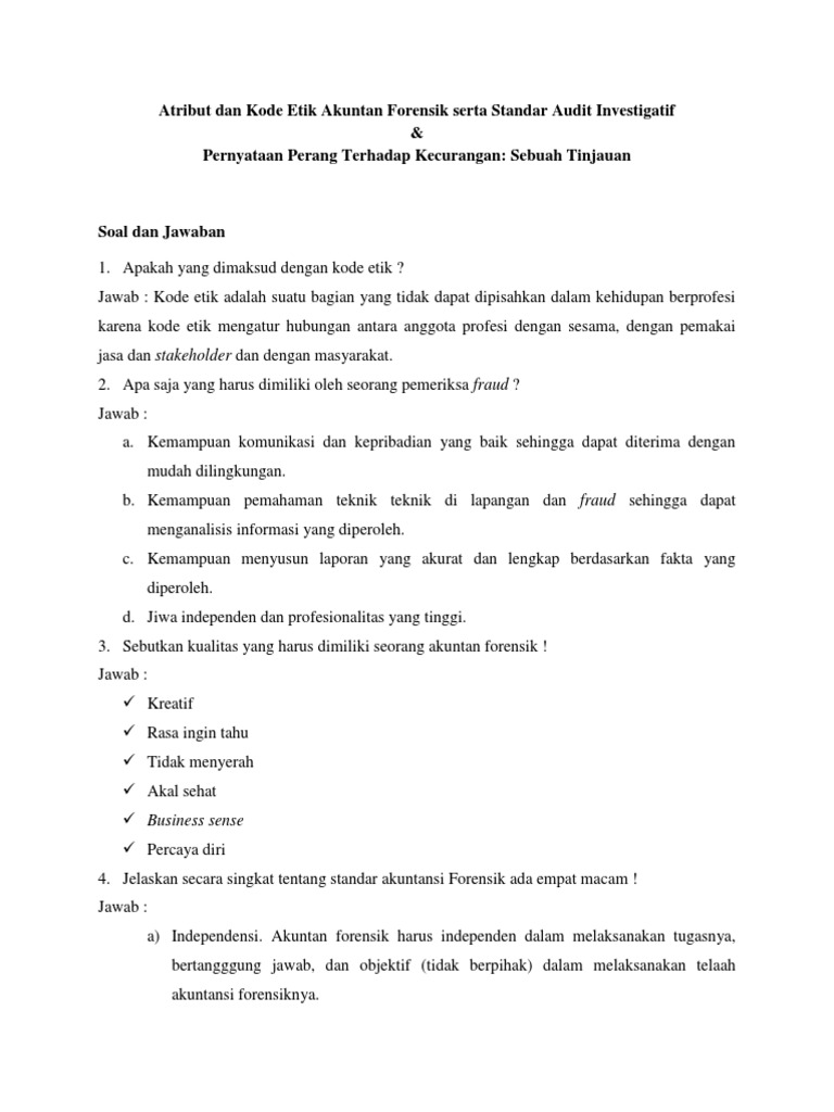 Contoh Soal Kasus Auditing 1 Dan Jawabannya