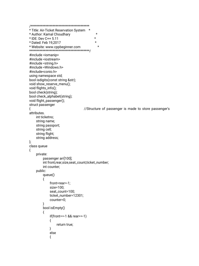C++ Air-Ticket Reservation System | PDF | Queue (Abstract Data Type ...
