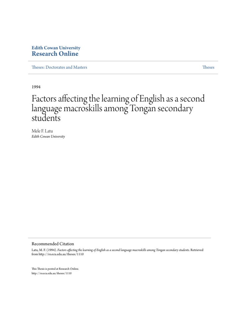 Factors Affecting The Learning of English As A Second Language Ma | PDF ...