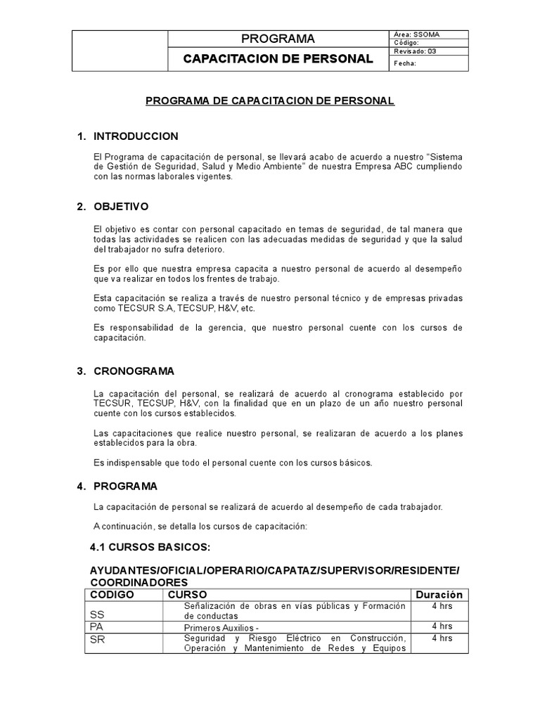 Programa de Capacitación de Personal | PDF | Business | Salud y bienestar
