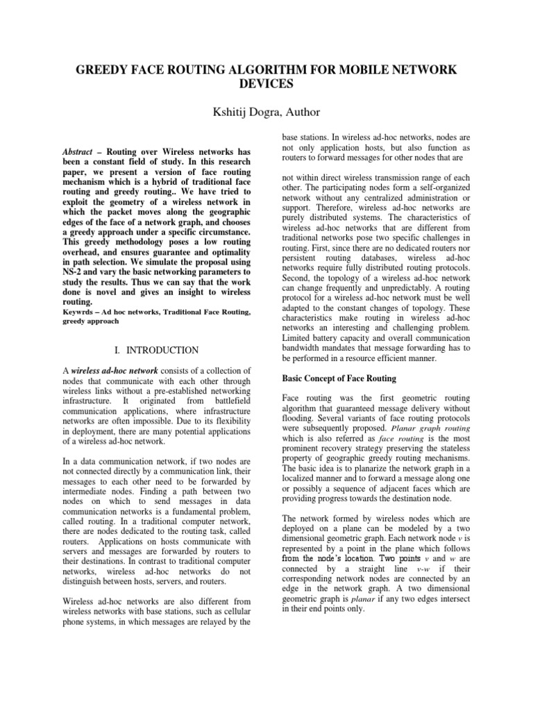 Greedy Face Routing Algorithm For Mobile Network Devices | PDF ...
