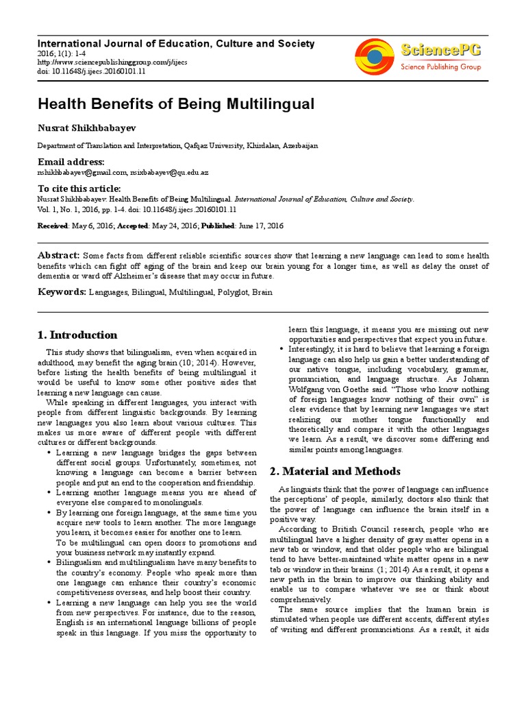 Health Benefit of Being Multilingual | PDF | Multilingualism ...