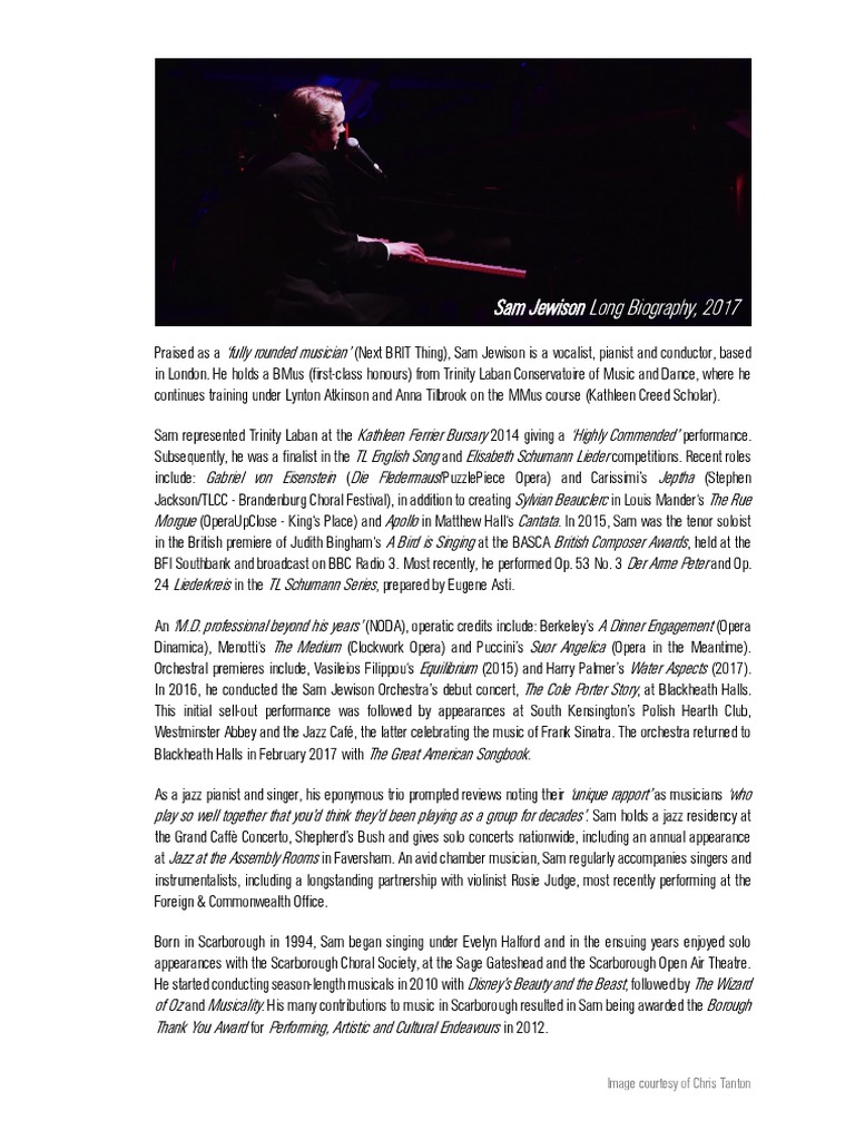 Sam Jewison: Acclaimed Musician Biography | PDF | Opera | Performing Arts