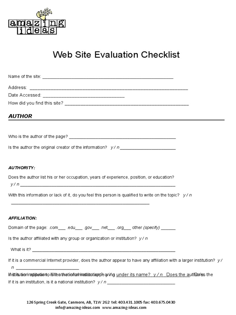 Website Evaluation Checklist Guide | PDF | Information | Cognition