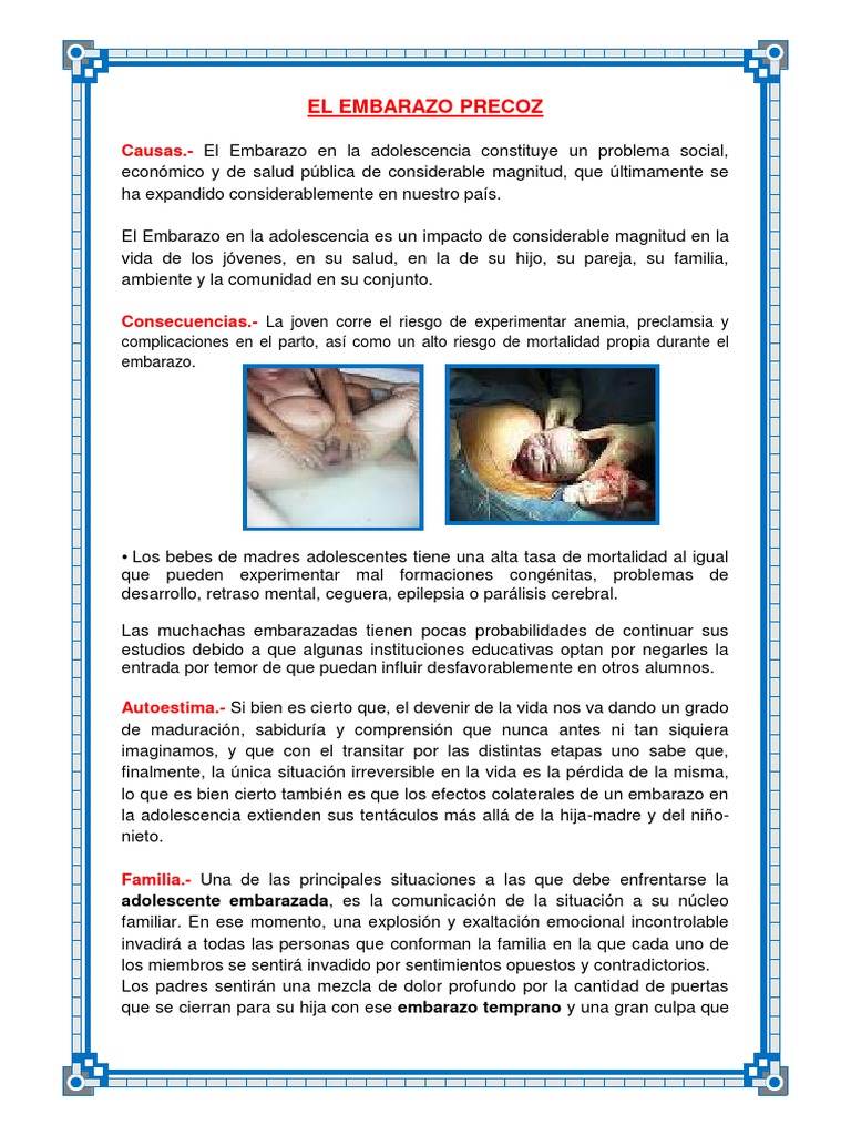 El Embarazo Precoz Consecuencias Fisicas Psicologicas Y