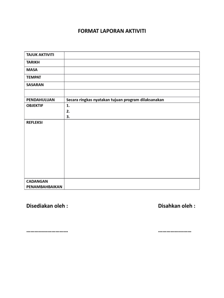 Format Laporan Aktiviti Prasekolah Pdf