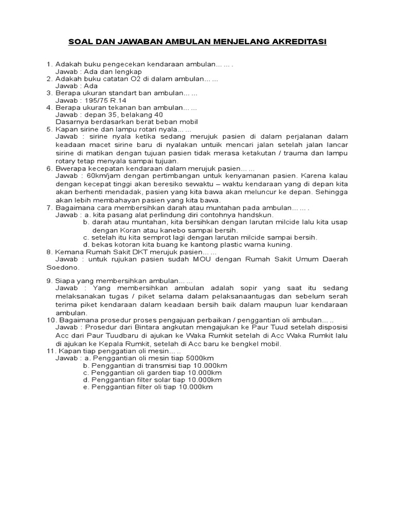 Soal Dan Jawaban Ambulan Menjelang Akreditasi