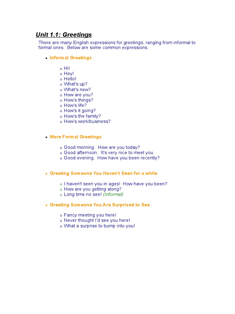 Greetings and Goodbyes | PDF | Leisure
