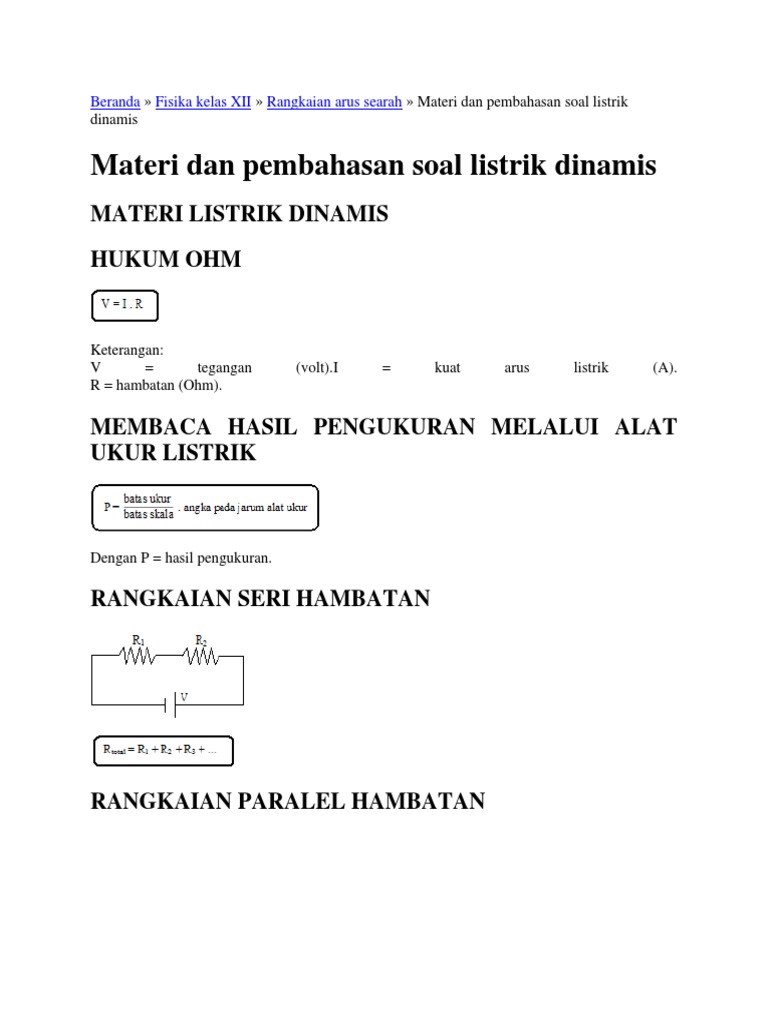 Soal Listrik Dinamis Kelas 12 dan Pembahasan | PDF | Metode & Bahan Ajar