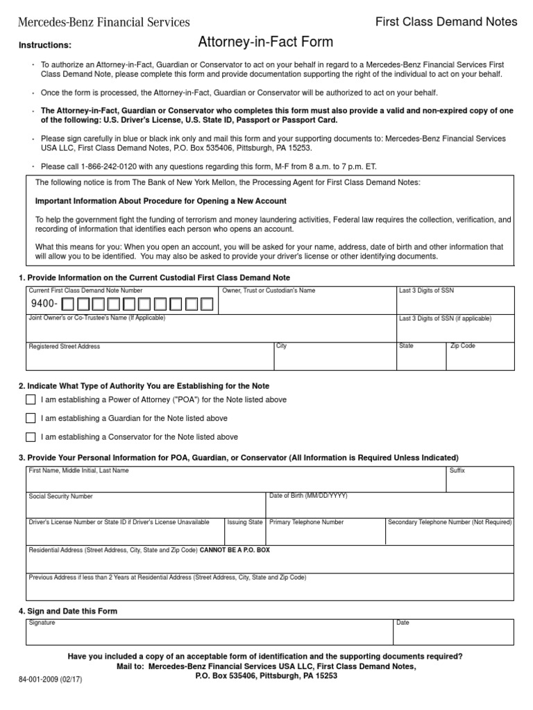 Attorney in Fact Form Power Of Attorney Address (Geography)