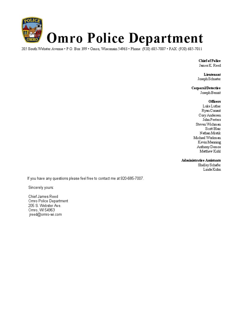 Omro Police Department Official Letterhead | PDF | Police | Violence