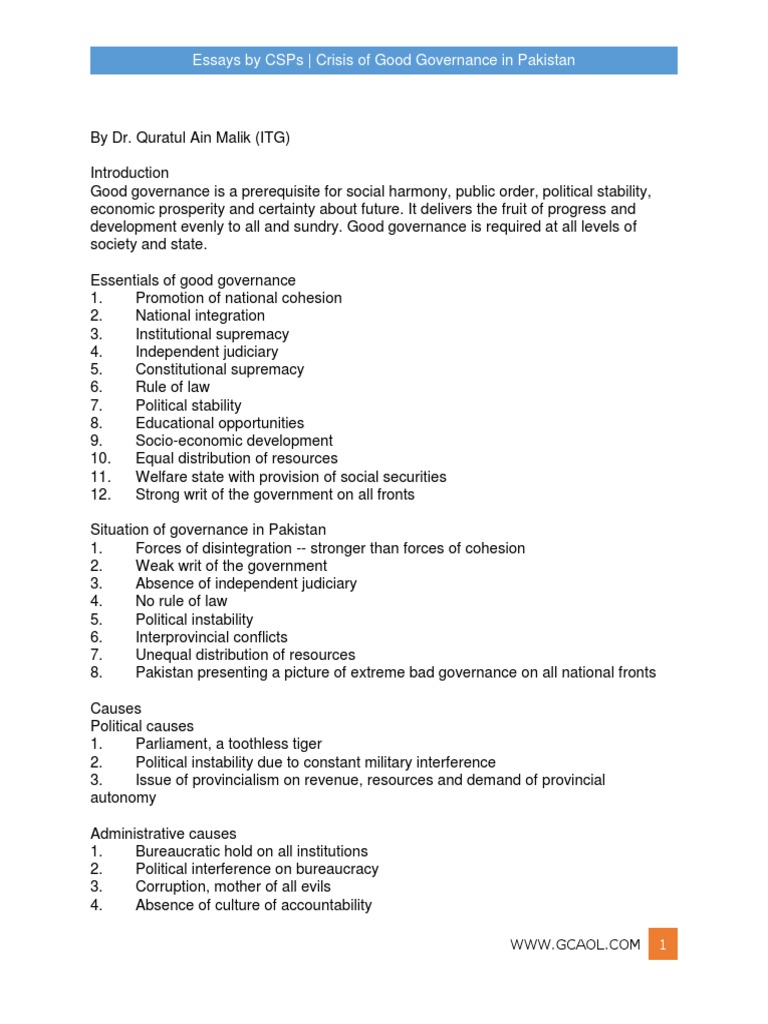 Causes of failure of good governance in pakistan picture